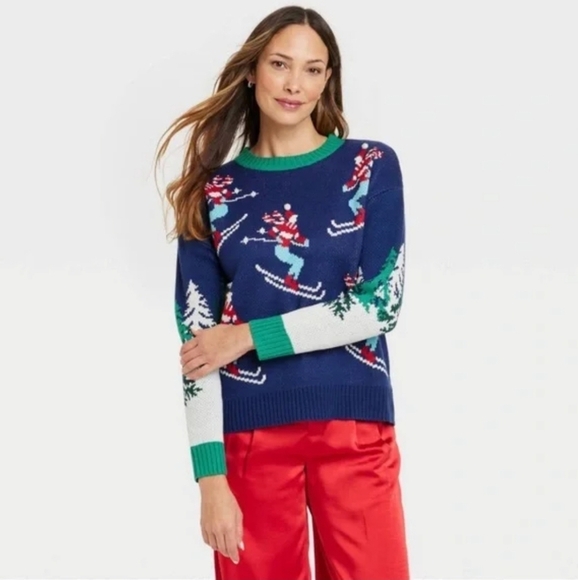 Women’s Alpine Skier Graphic Sweater Blue Medium - Picture 2 of 15